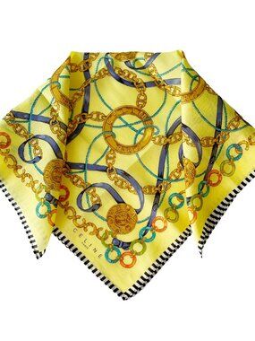 CELINE Paris Vintage Cotton Scarf | Chain & Medallion Print | 18" Square